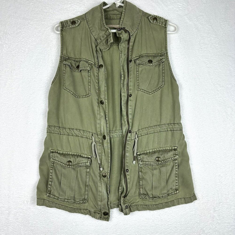 Max Jeans Tencel Military Style Long Jacket Vest Womens Small Olive Green